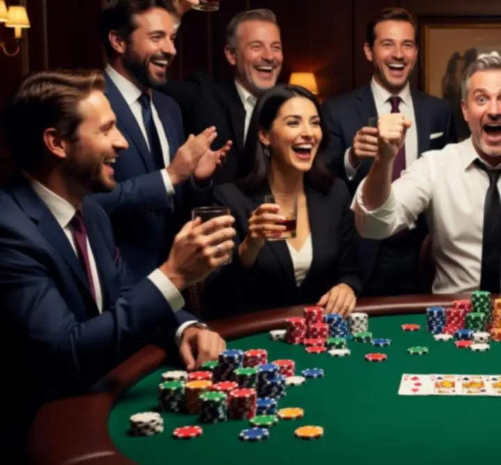 Goście bawiący się przy stole pokerowym podczas prywatnej imprezy Sławomir Szopa EHop