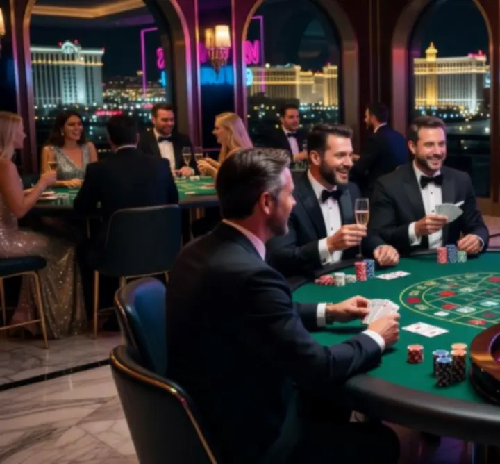 Mobilne kasyno w stylu Las Vegas z kolorowymi światłami